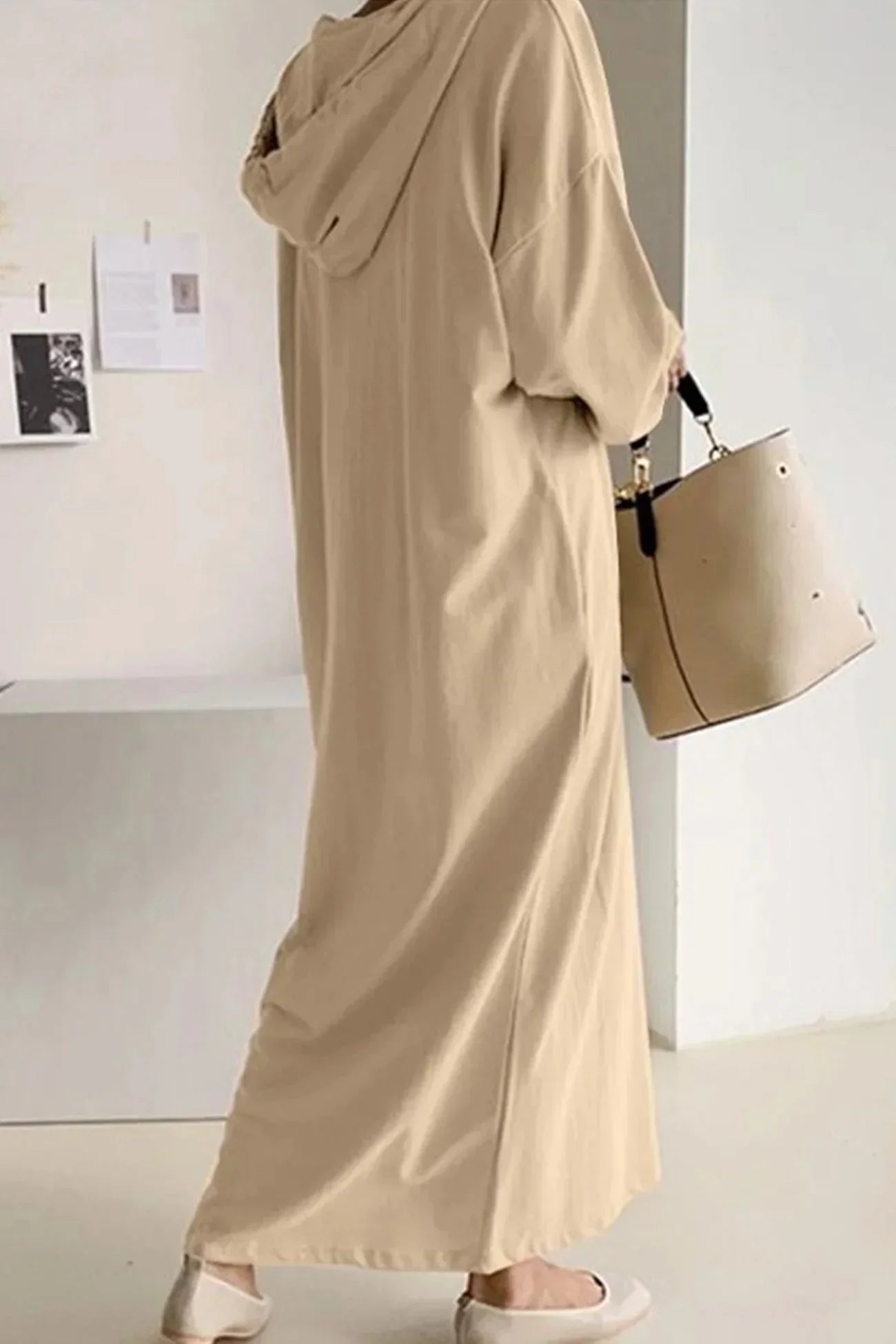 Hooded Drawstring V-Neck Dress